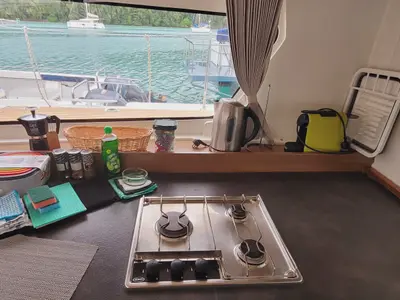 Galley of Best Q, a Lagoon 42 catamaran at Roche Caiman, Seychelles