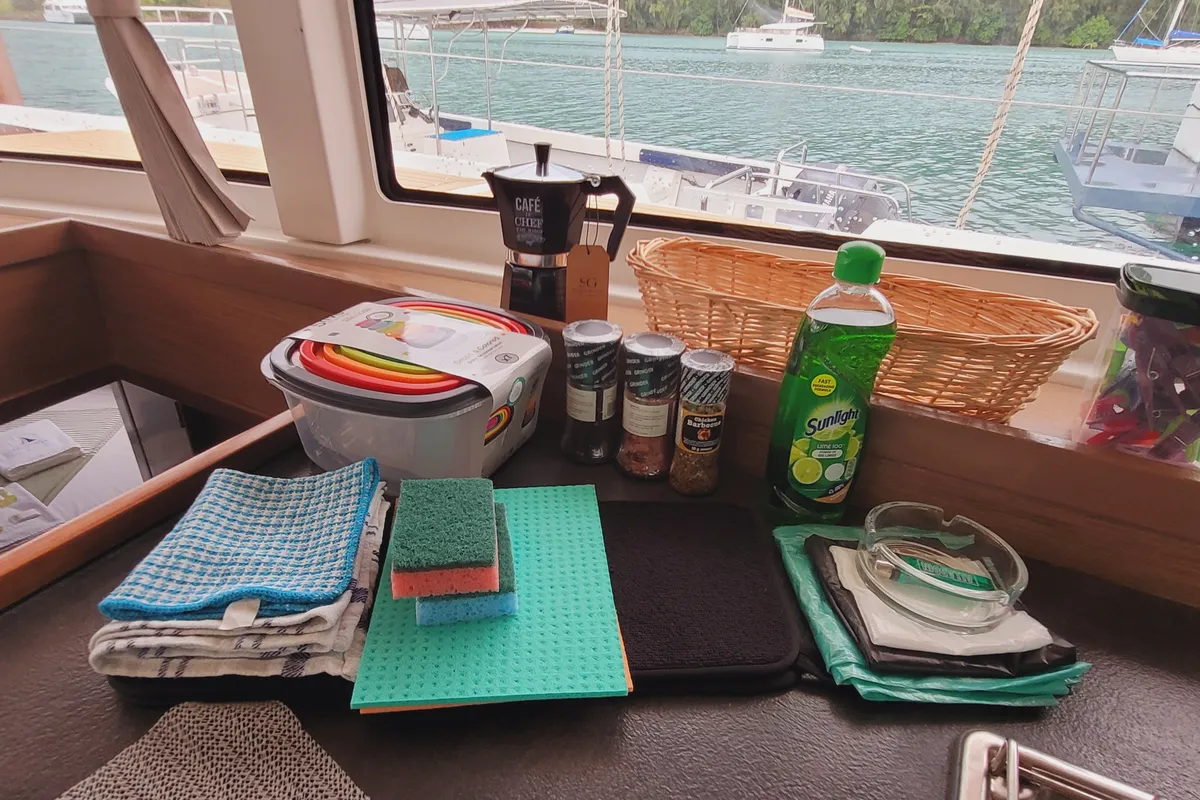 Galley of Best Q, a Lagoon 42 catamaran at Roche Caiman, Seychelles