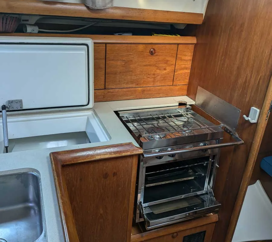 Galley of Panoramix, a Jeanneau Sun Odyssey 37 sailboat at Kontokali, Greece
