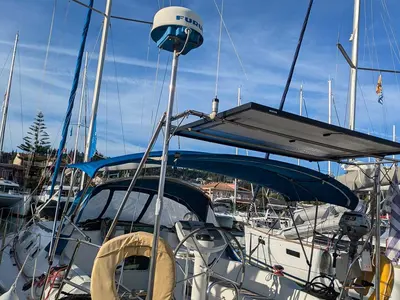 Deck of Panoramix, a Jeanneau Sun Odyssey 37 sailboat at Kontokali, Greece