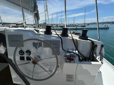 Cockpit of Bonita, a Fountaine Pajot Isla 40 catamaran at Općina Sukošan, Croatia