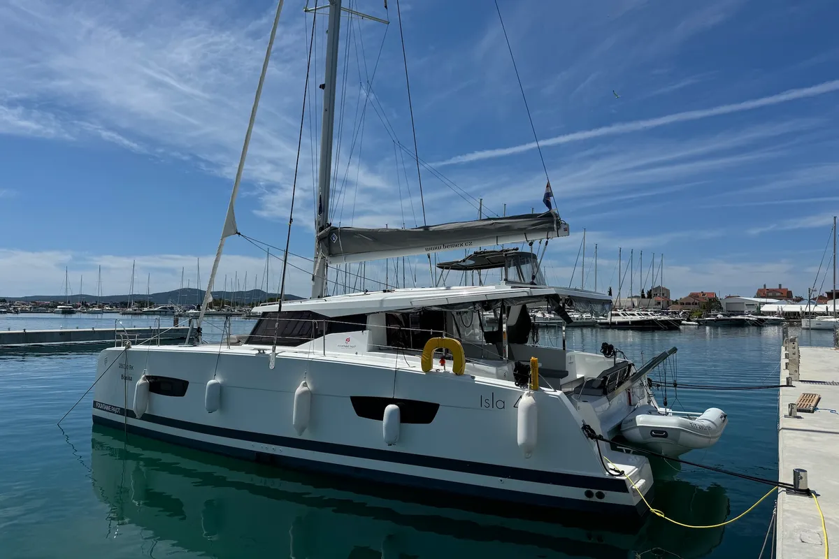 Exterior view of Bonita, a Fountaine Pajot Isla 40 catamaran at Općina Sukošan, Croatia