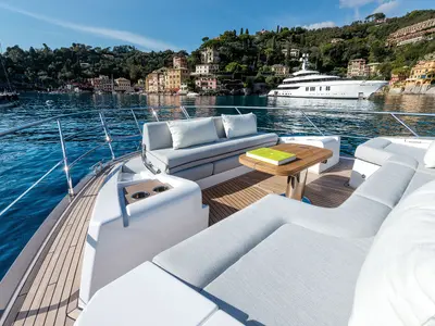 Deck of ALUMINIA, a Azimut 60 motorboat at Grad Kaštela, Croatia