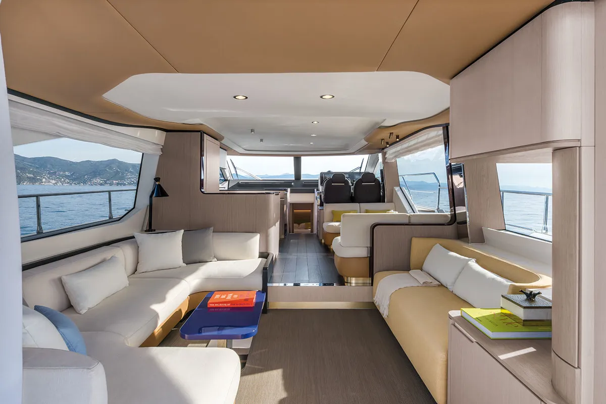 Salon of ALUMINIA, a Azimut 60 motorboat at Grad Kaštela, Croatia