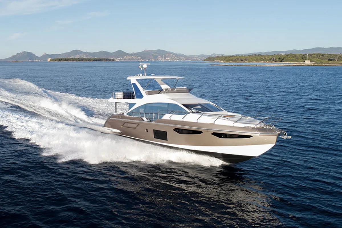 Exterior view of ALUMINIA, a Azimut 60 motorboat at Grad Kaštela, Croatia