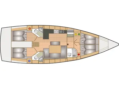 Floor plan of Ocean Breeze, a Bavaria 46 sailboat at Yerseke, Netherlands