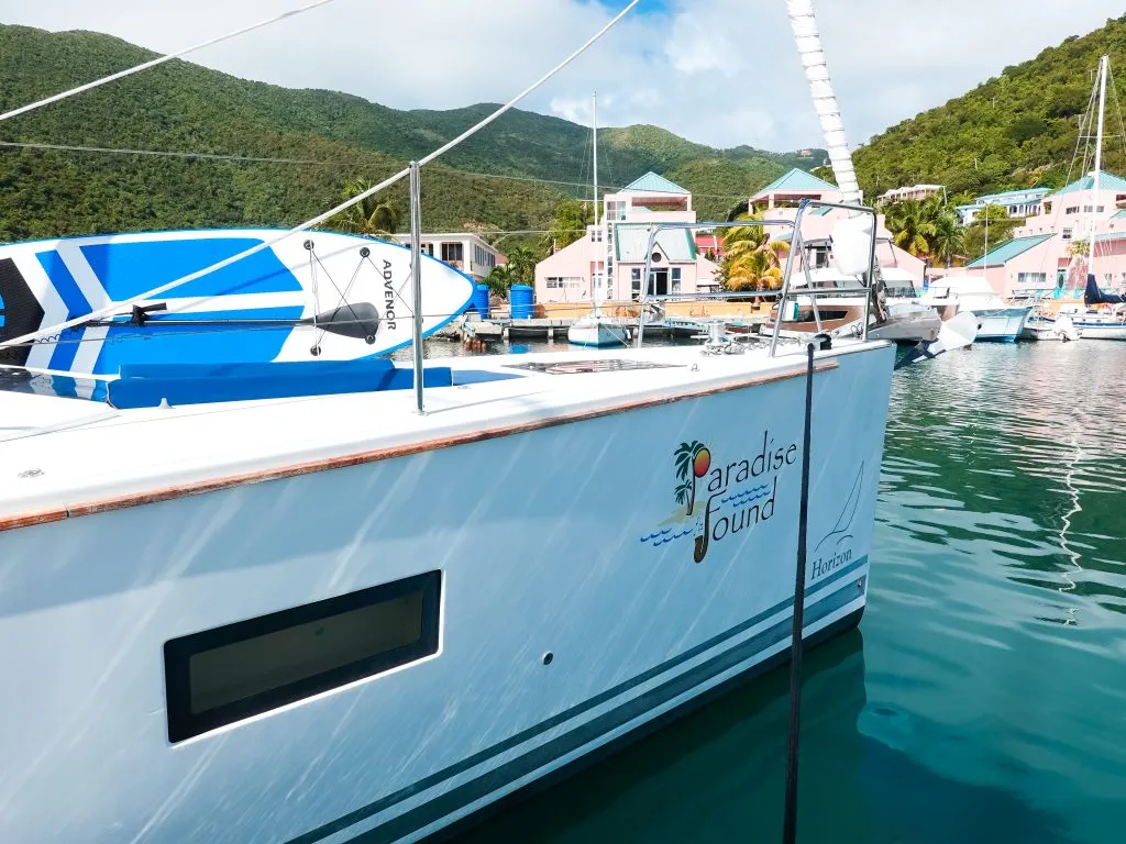 Exterior view of Paradise Found, a Jeanneau 54 sailboat at Ribishi, Saint Vincent and the Grenadines