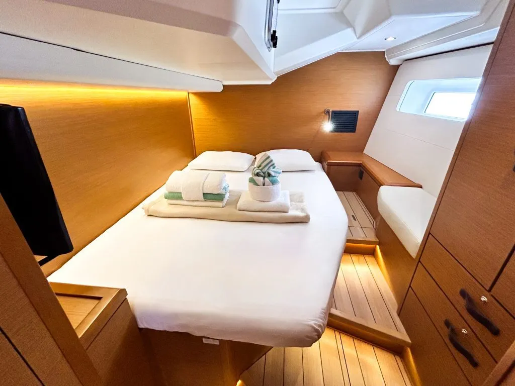Cabin on Paradise Found, a Jeanneau 54 sailboat at Ribishi, Saint Vincent and the Grenadines