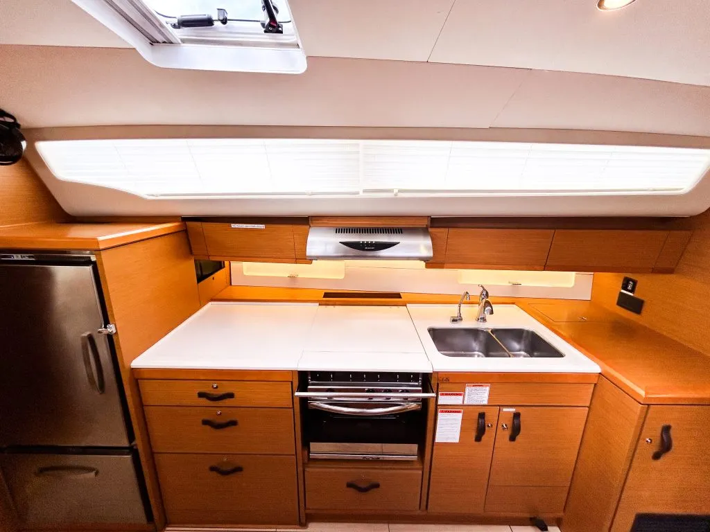 Galley of Paradise Found, a Jeanneau 54 sailboat at Ribishi, Saint Vincent and the Grenadines