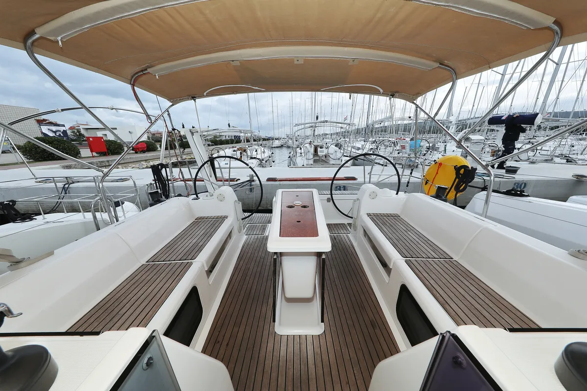 Cockpit of Family Office, a Dufour 412 GL sailboat at Općina Sukošan, Croatia