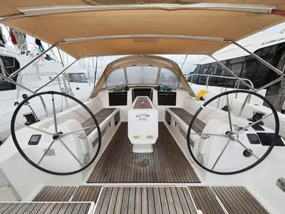 Cockpit of Family Office, a Dufour 412 GL sailboat at Općina Sukošan, Croatia