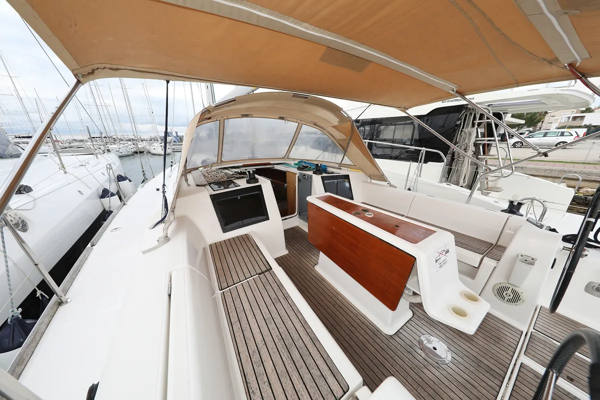 Deck of Family Office, a Dufour 412 GL sailboat at Općina Sukošan, Croatia