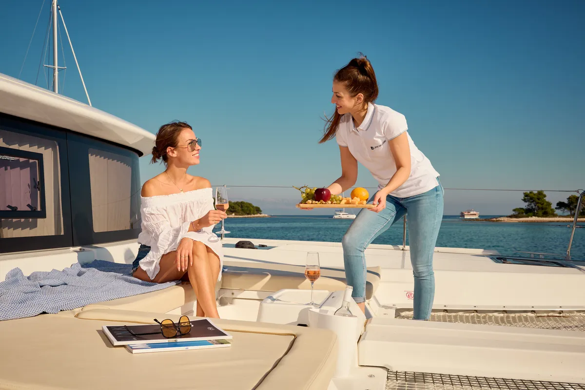 Deck of LUNA, a Lagoon 46 catamaran at Trogir, Croatia