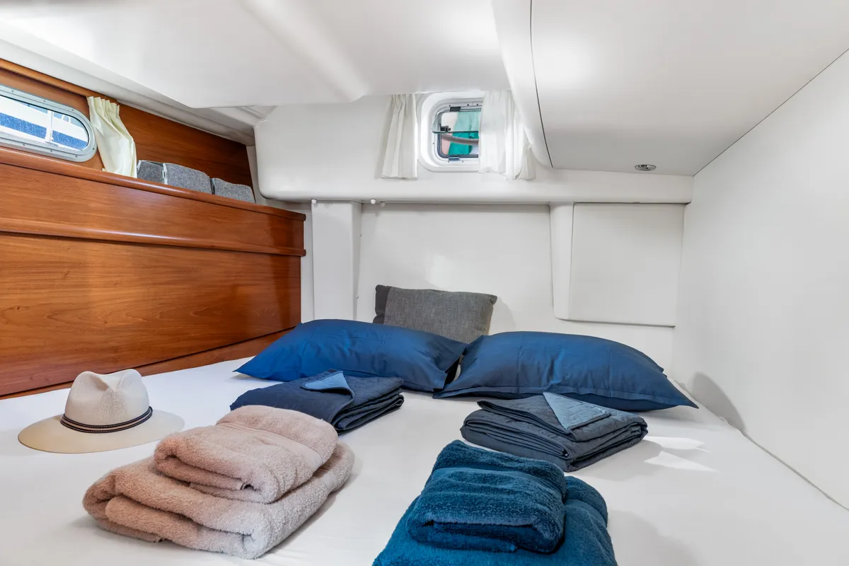 Cabin on Honey Ryder, a Jeanneau 54 sailboat at Athens, Greece