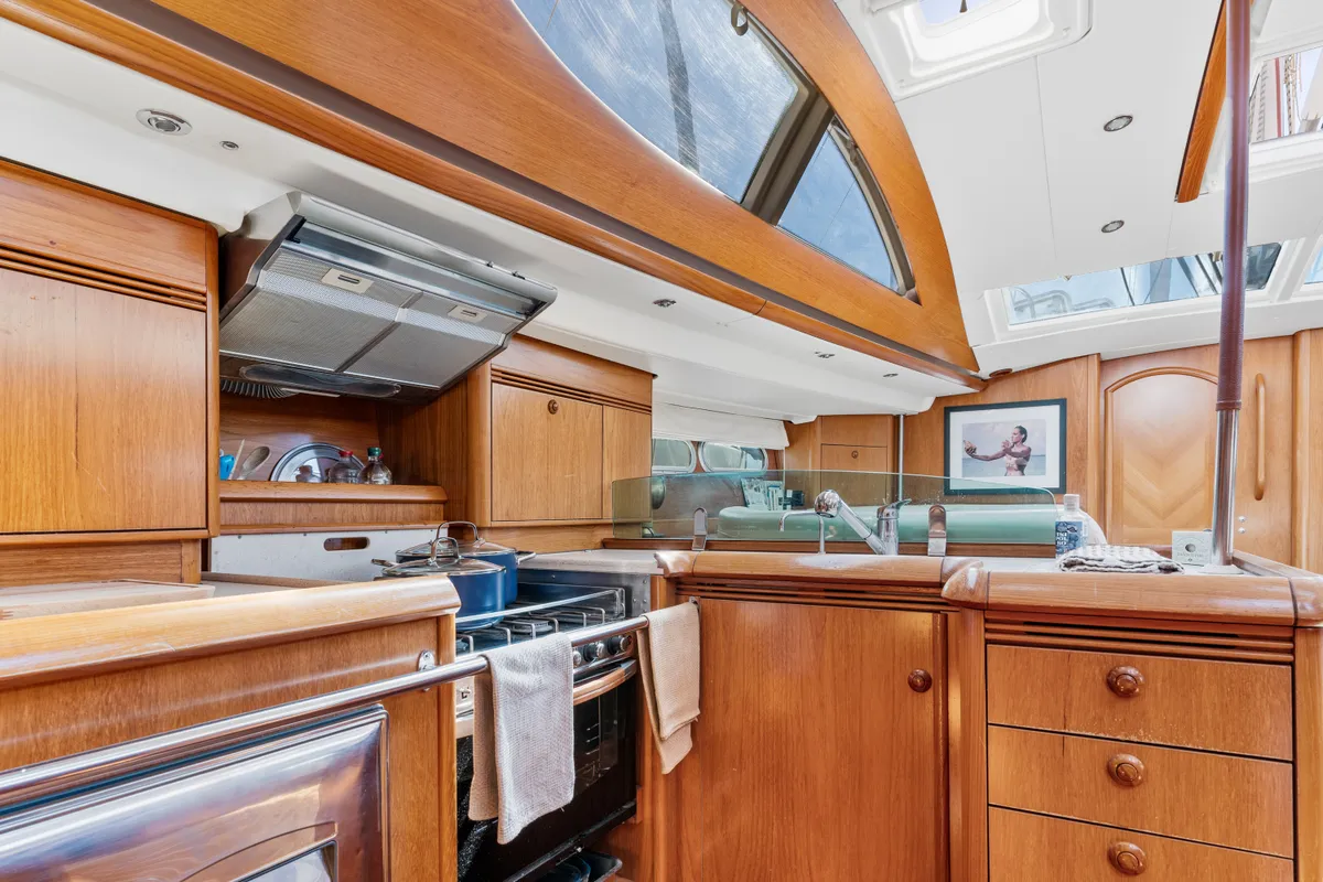 Galley of Honey Ryder, a Jeanneau 54 sailboat at Athens, Greece
