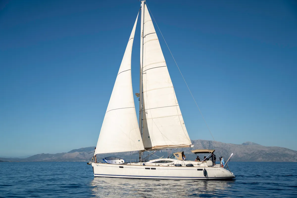 Exterior view of Honey Ryder, a Jeanneau 54 sailboat at Athens, Greece