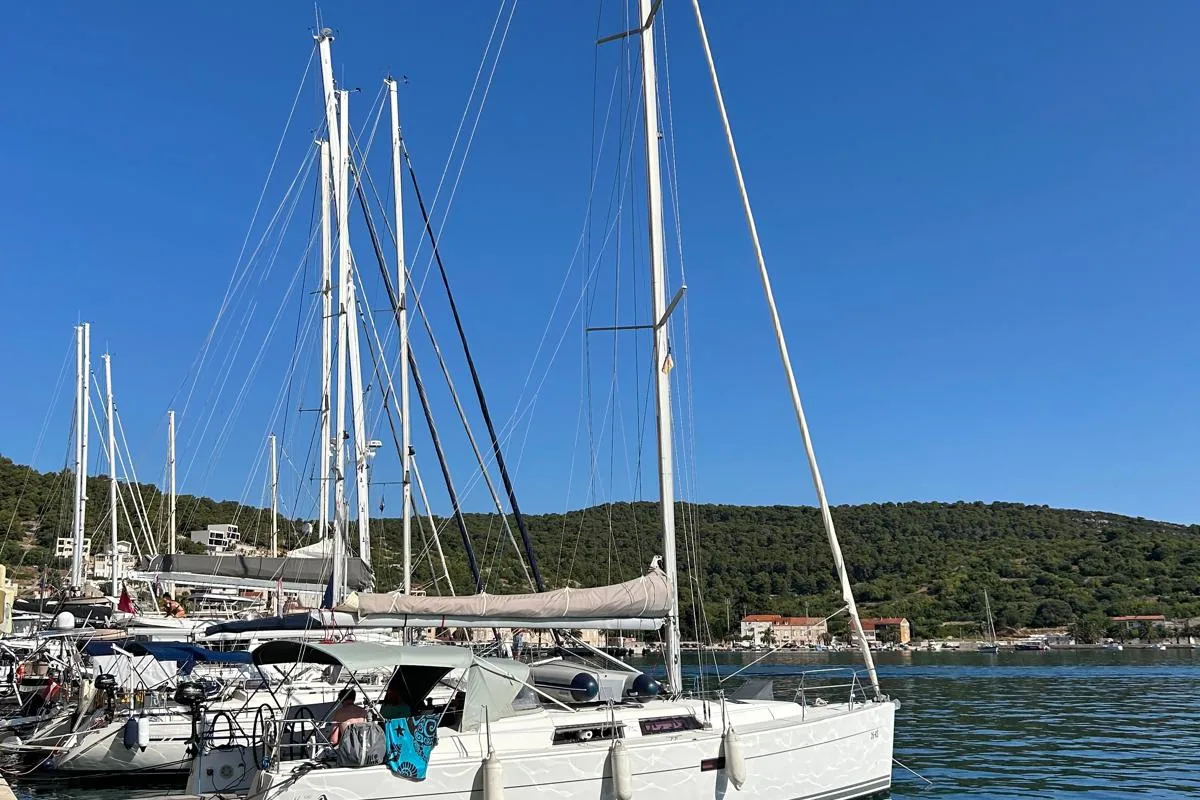 Exterior view of Mara, a Hanse 400 sailboat at Seget Donji, Croatia