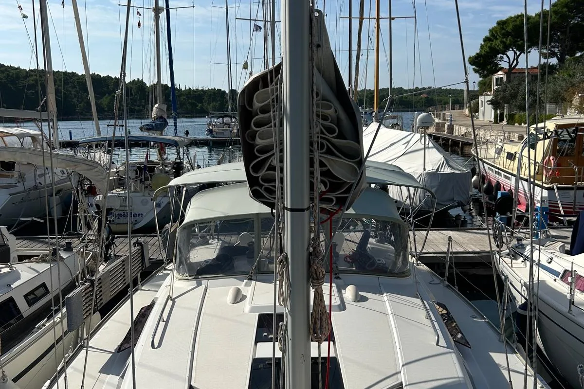 Deck of Mara, a Hanse 400 sailboat at Seget Donji, Croatia