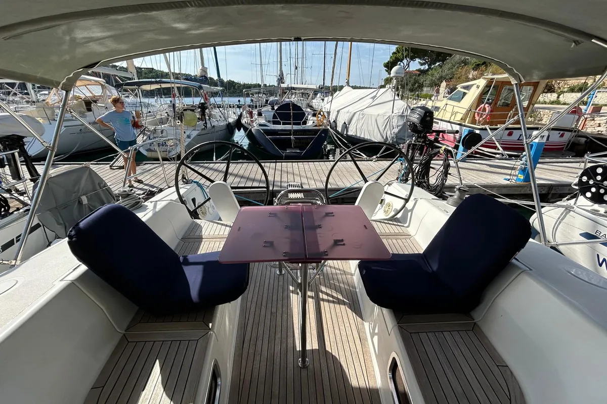 Cockpit of Mara, a Hanse 400 sailboat at Seget Donji, Croatia