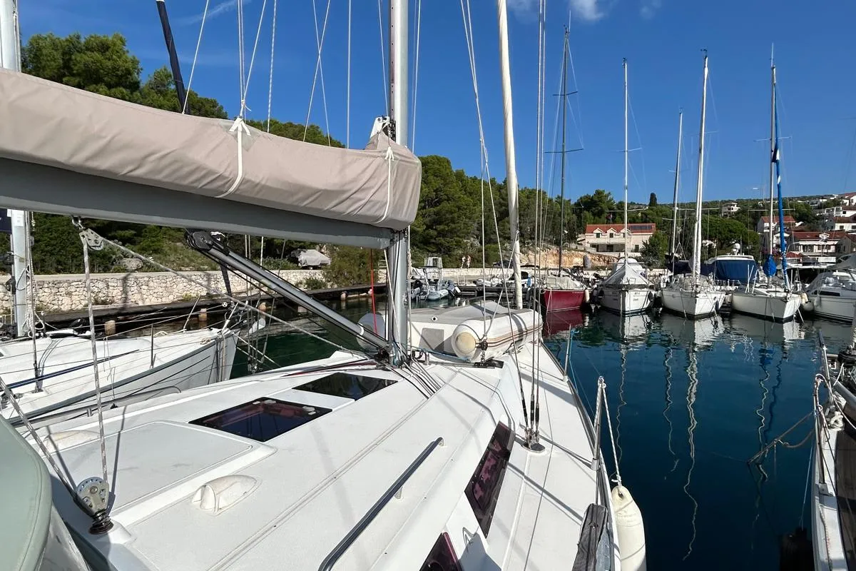 Deck of Mara, a Hanse 400 sailboat at Seget Donji, Croatia