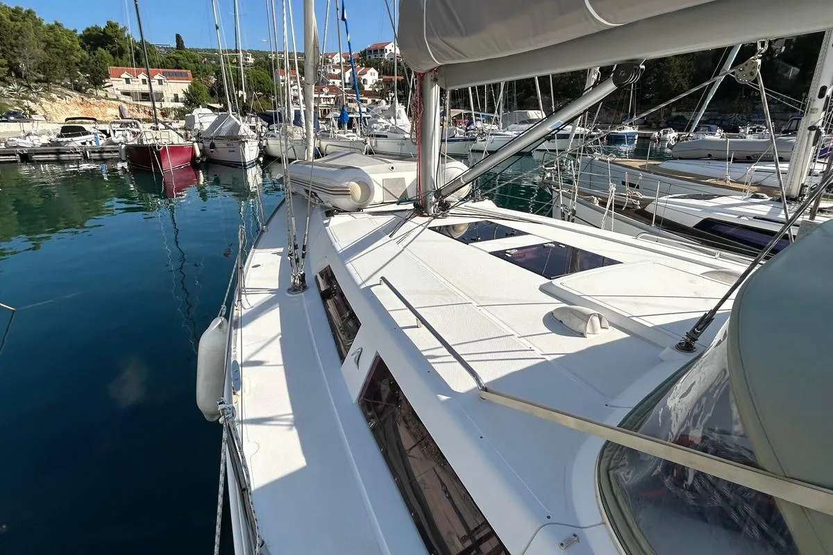 Deck of Mara, a Hanse 400 sailboat at Seget Donji, Croatia