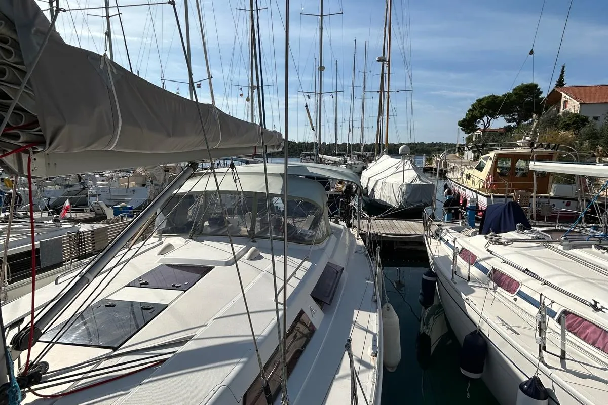 Exterior view of Mara, a Hanse 400 sailboat at Seget Donji, Croatia