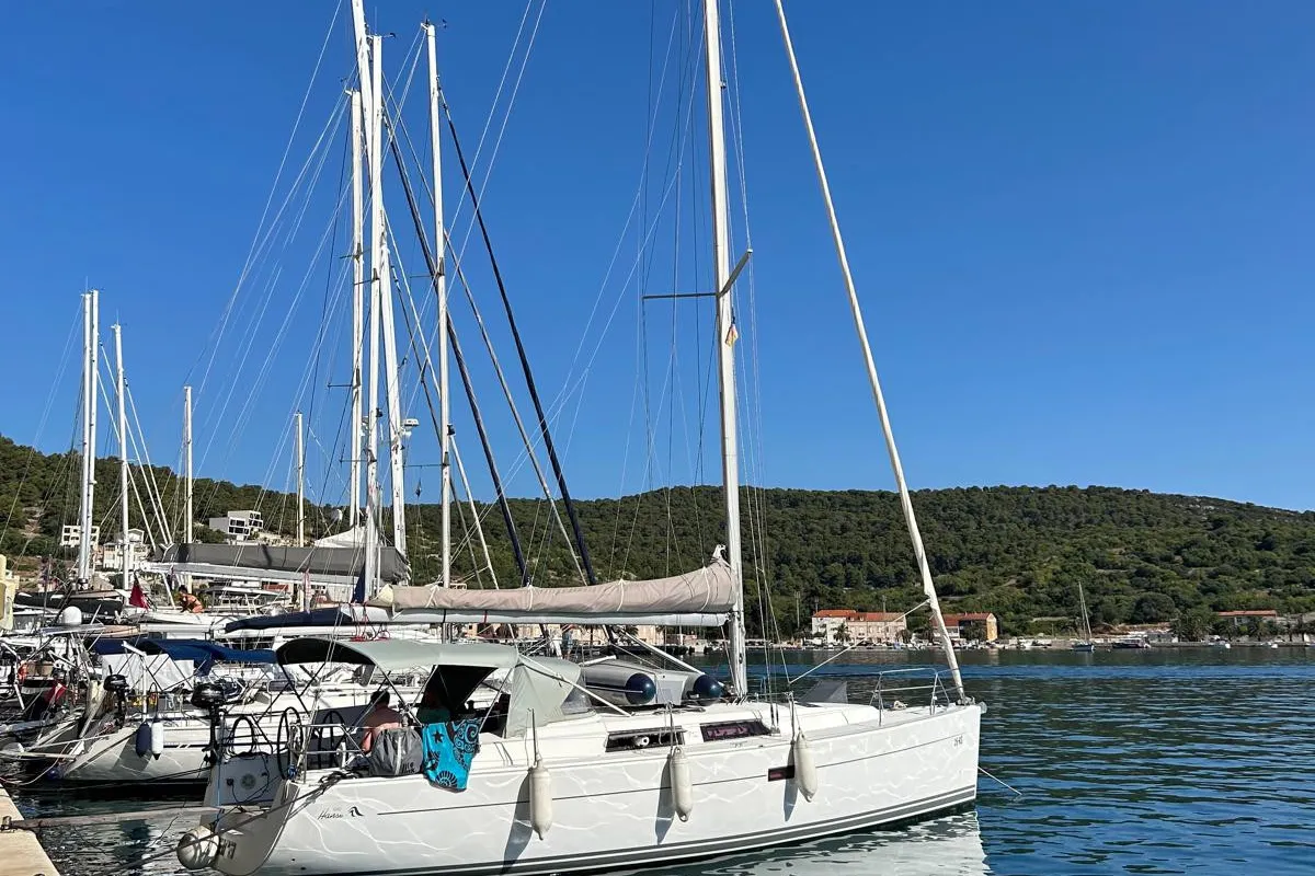 Exterior view of Mara, a Hanse 400 sailboat at Seget Donji, Croatia