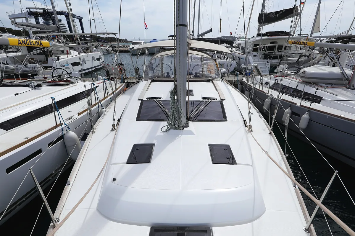 Exterior view of Themisto, a Dufour 412 GL sailboat at Biograd na Moru, Croatia