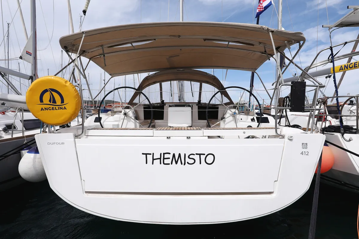 Exterior view of Themisto, a Dufour 412 GL sailboat at Biograd na Moru, Croatia