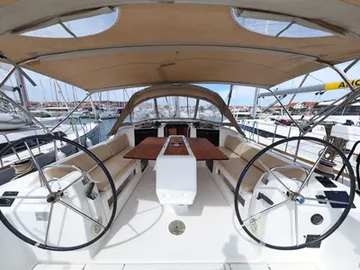 Cockpit of Themisto, a Dufour 412 GL sailboat at Biograd na Moru, Croatia