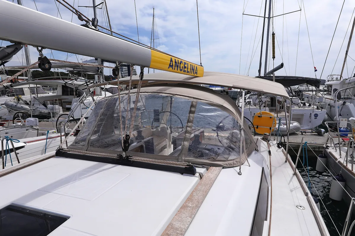 Exterior view of Themisto, a Dufour 412 GL sailboat at Biograd na Moru, Croatia
