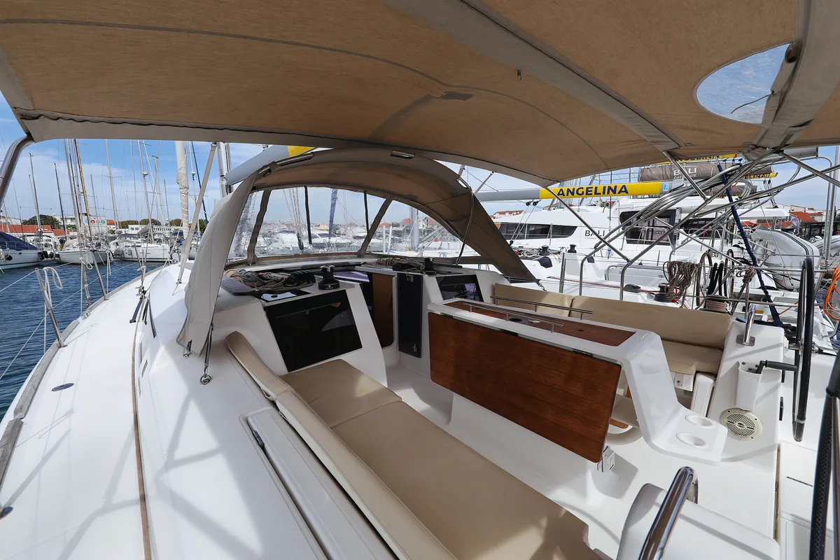 Deck of Themisto, a Dufour 412 GL sailboat at Biograd na Moru, Croatia