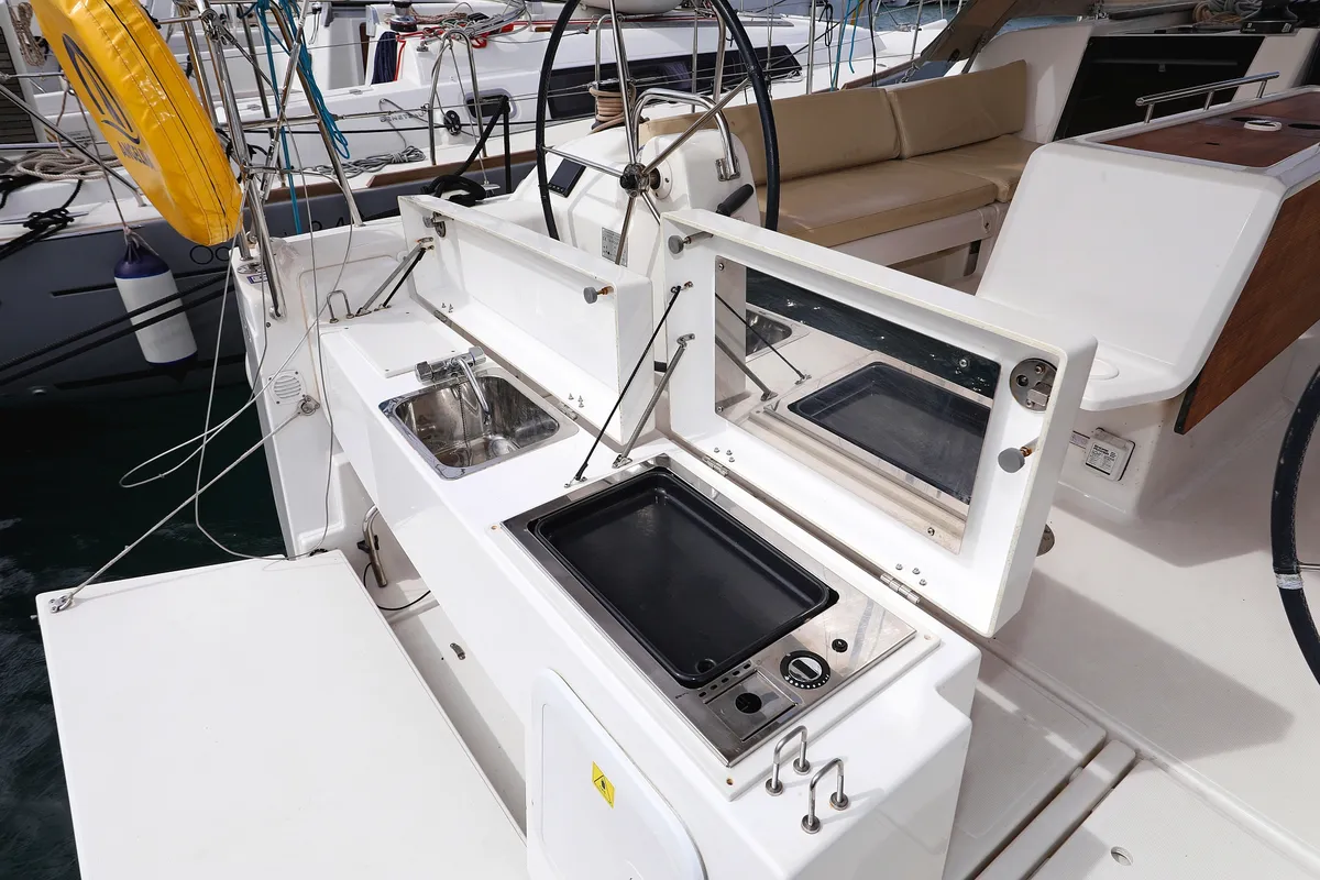 Deck of Themisto, a Dufour 412 GL sailboat at Biograd na Moru, Croatia