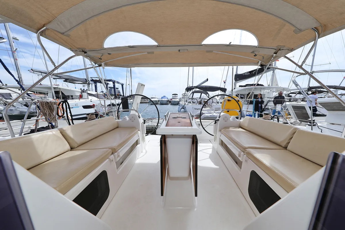 Cockpit of Themisto, a Dufour 412 GL sailboat at Biograd na Moru, Croatia
