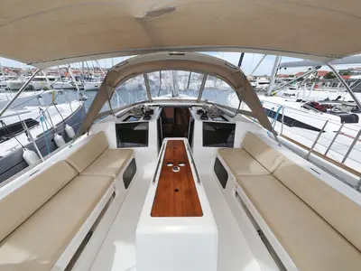 Deck of Themisto, a Dufour 412 GL sailboat at Biograd na Moru, Croatia