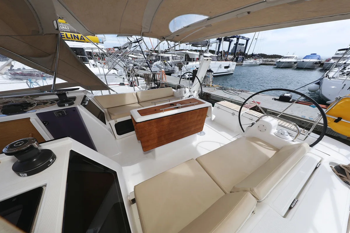 Deck of Themisto, a Dufour 412 GL sailboat at Biograd na Moru, Croatia
