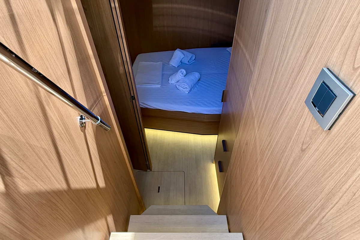 Cabin on Romar V, a Bali 5.8 catamaran at Athens, Greece