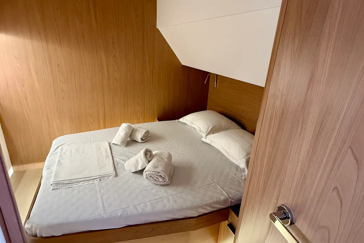 Cabin on Romar V, a Bali 5.8 catamaran at Athens, Greece