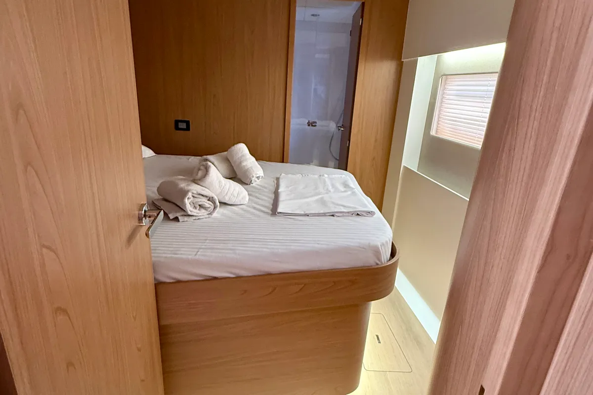 Cabin on Romar V, a Bali 5.8 catamaran at Athens, Greece
