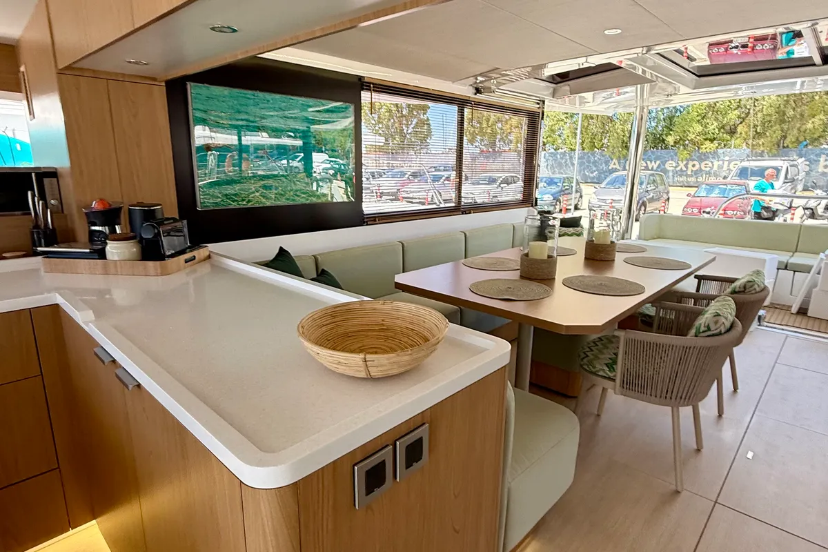 Galley of Romar V, a Bali 5.8 catamaran at Athens, Greece