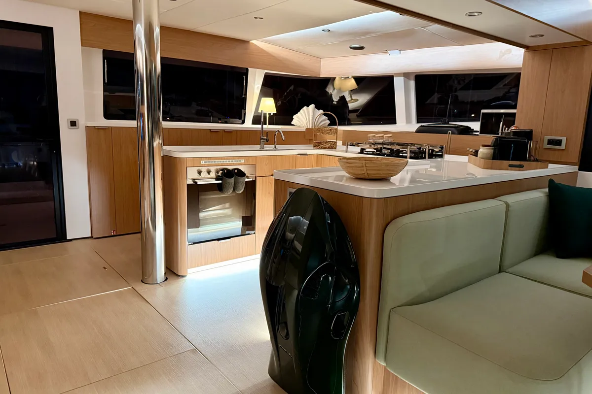 Galley of Romar V, a Bali 5.8 catamaran at Athens, Greece