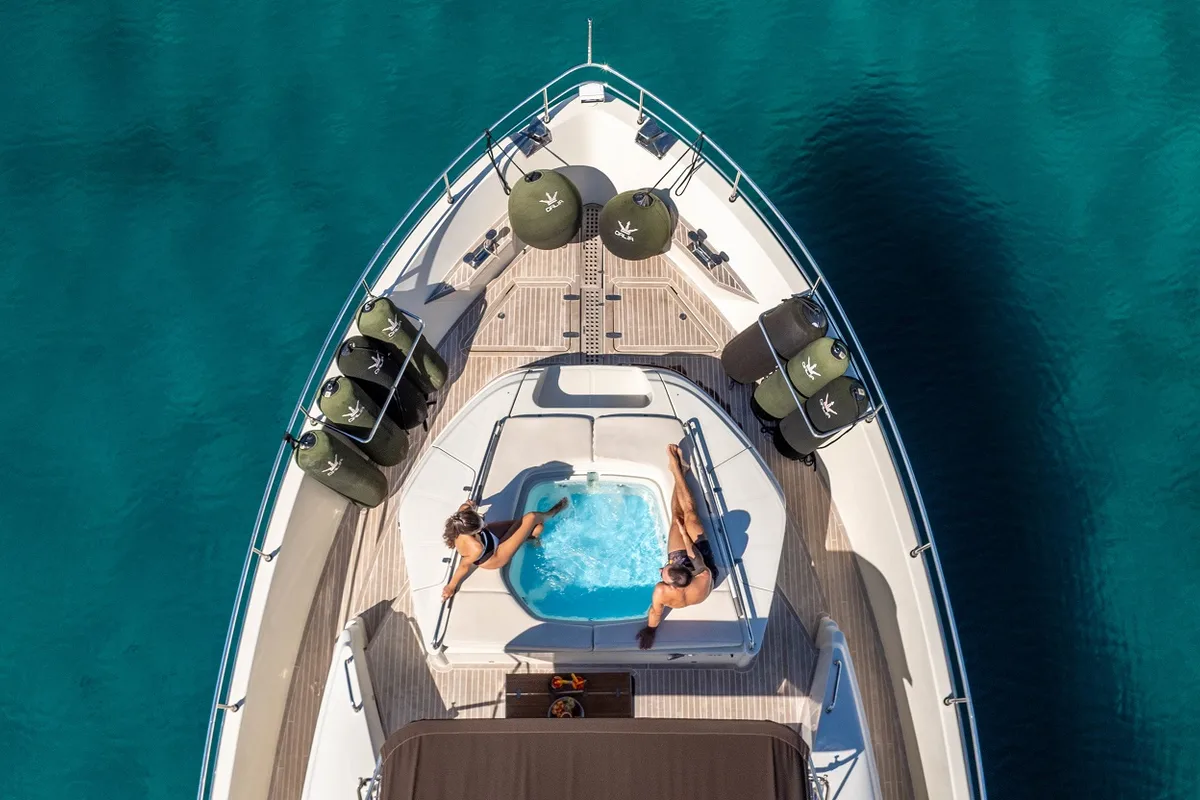 Deck of Dalia, a Dominator 780S Deluxe motor yacht at Općina Sukošan, Croatia
