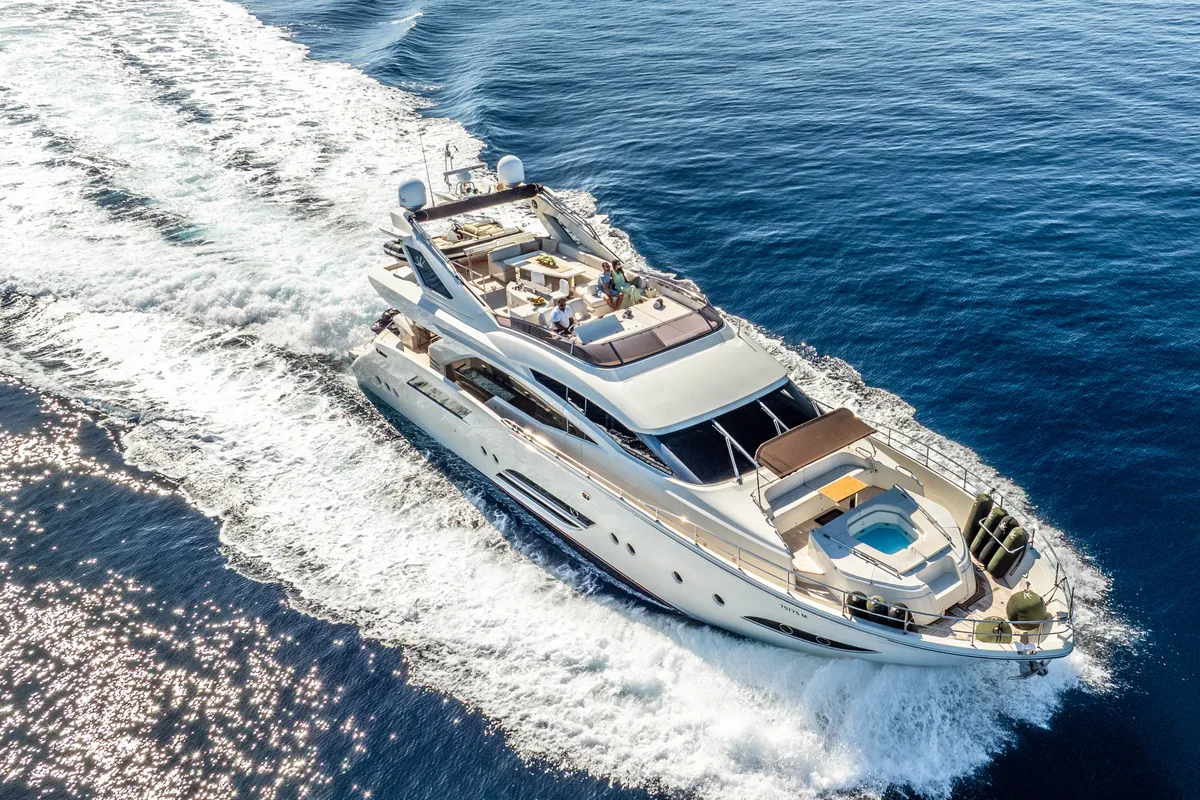 Exterior view of Dalia, a Dominator 780S Deluxe motor yacht at Općina Sukošan, Croatia