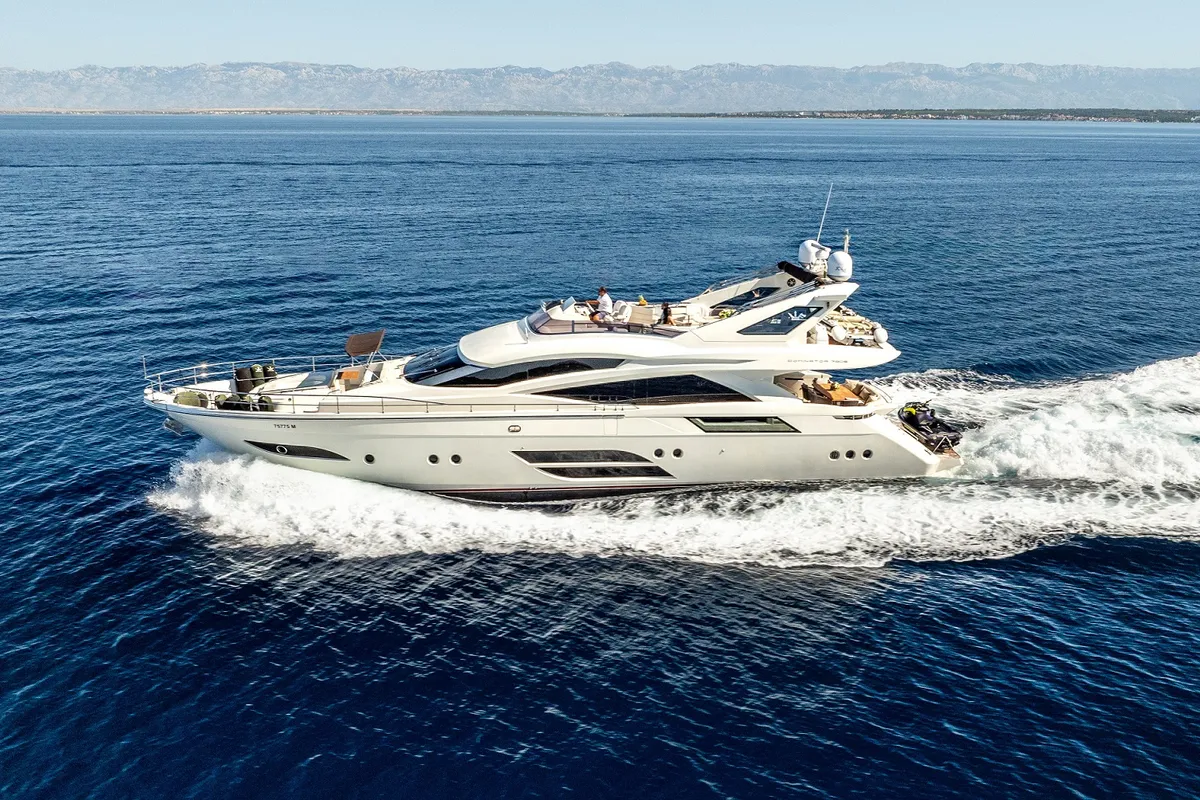 Exterior view of Dalia, a Dominator 780S Deluxe motor yacht at Općina Sukošan, Croatia