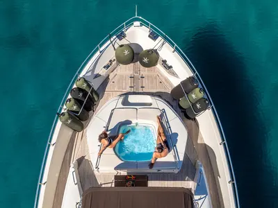 Deck of Dalia, a Dominator 780S Deluxe motor yacht at Općina Sukošan, Croatia