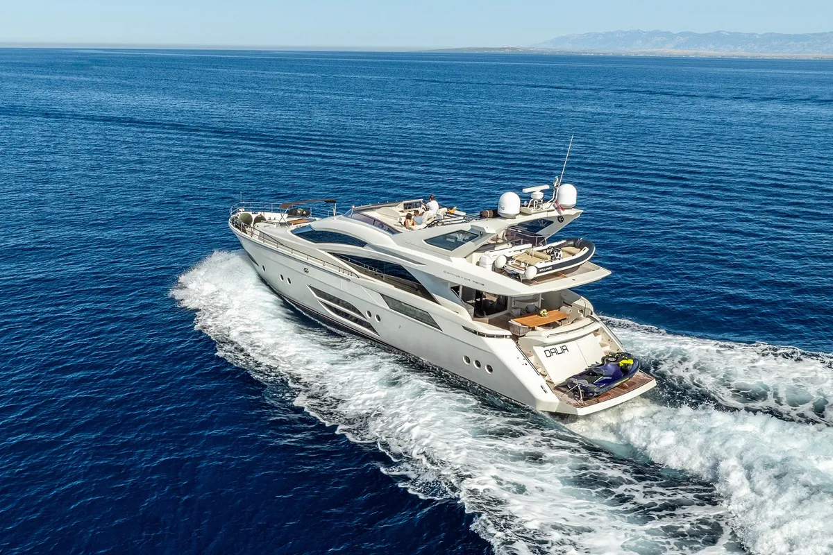 Exterior view of Dalia, a Dominator 780S Deluxe motor yacht at Općina Sukošan, Croatia