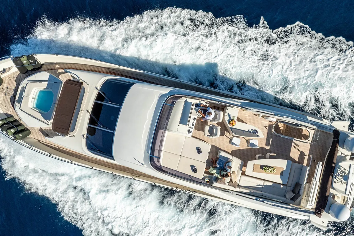 Exterior view of Dalia, a Dominator 780S Deluxe motor yacht at Općina Sukošan, Croatia