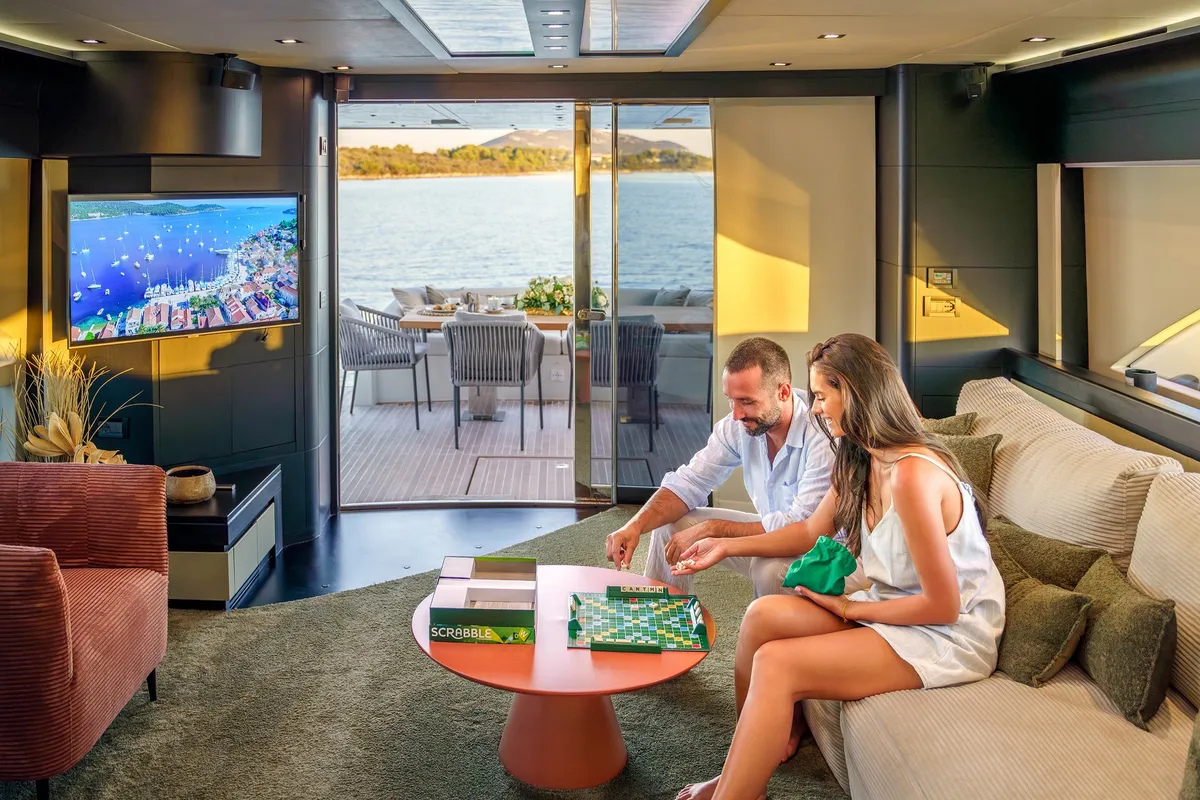 Salon of Dalia, a Dominator 780S Deluxe motor yacht at Općina Sukošan, Croatia
