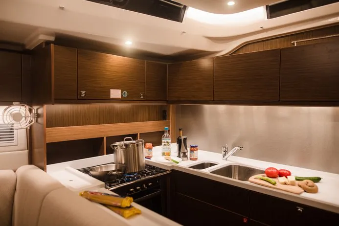 Galley of Elli, a Bavaria C57 sailboat at Athens, Greece