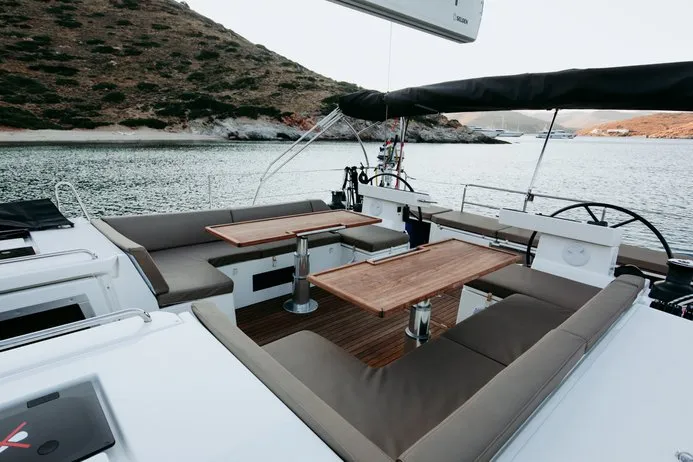 Deck of Elli, a Bavaria C57 sailboat at Athens, Greece